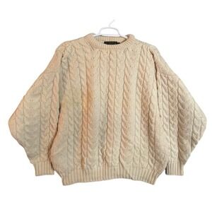 CALLAN Country Collection Mens Wool Cable Knit Sweater Cream L Made in Ireland